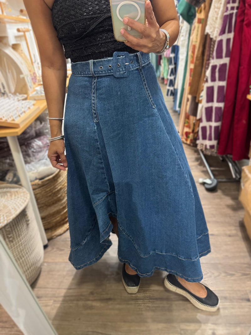 Denim Asymmetrical Hem Skirt