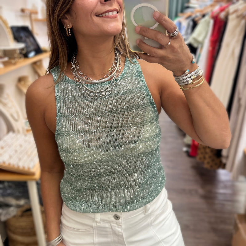 Green Mesh Tank Top