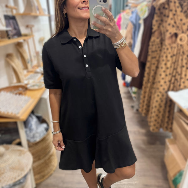 Black Drop Waist Collared Dress