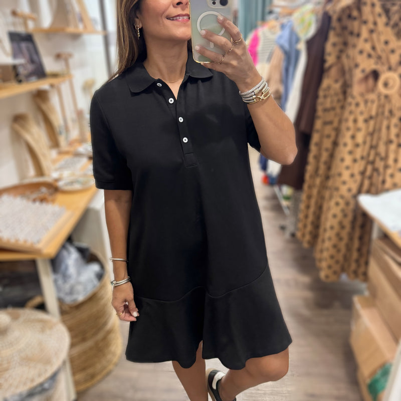 Black Drop Waist Collared Dress
