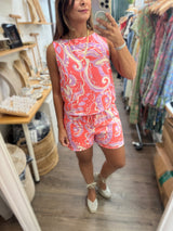 Coral Mix Print Top & Shorts Set