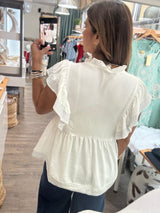 White Contrast Stitch Top