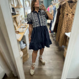 Navy Embroidered Detail Dress
