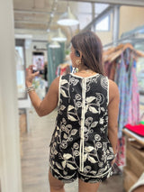 Black Print Top & Short Set
