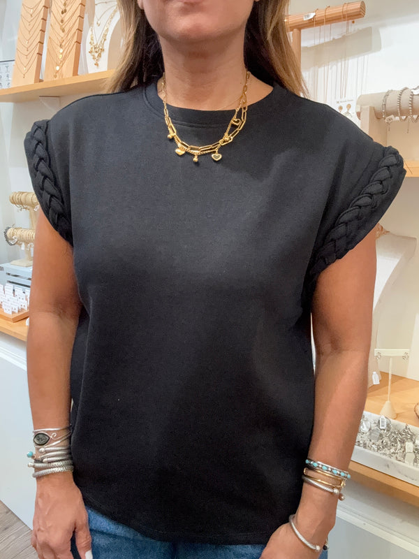 Black Braided Sleeve Detail Top