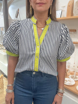 Navy & Lime Button Down Top