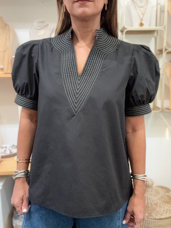 Black Contrast Stitch Top