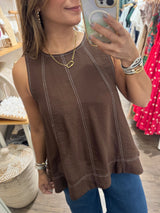 Mocha Contrast Stitch Top
