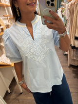 Light Blue & White Stripes Contrast Top