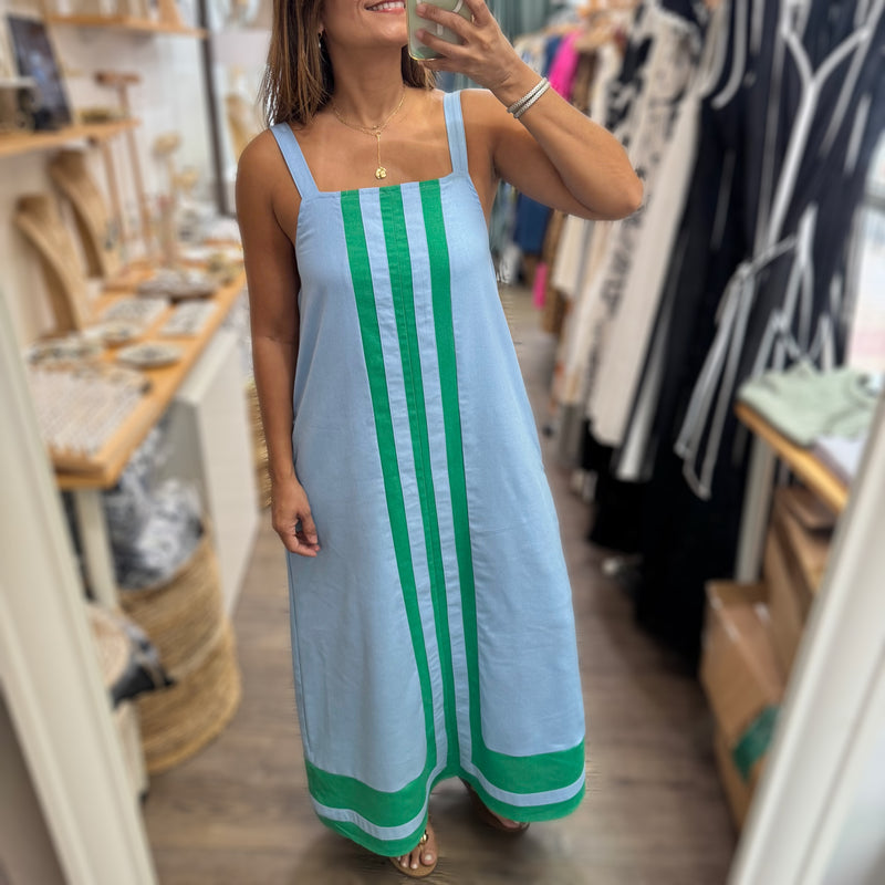 Blue & Green Contrast Midi Dress