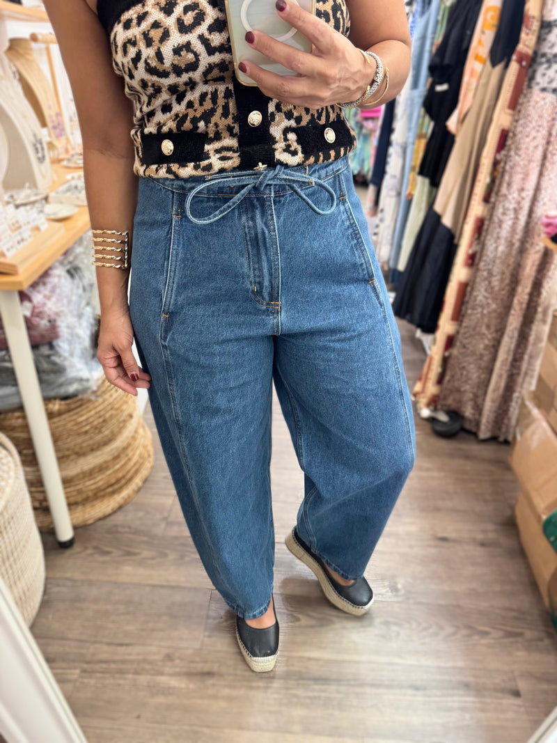 Drawstring Waist Barrel Jeans