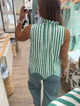 Green Stripes Button Down Top