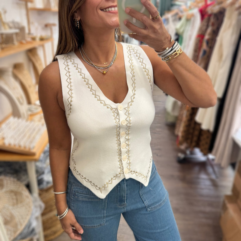 Embroidered Detail Vest/Top