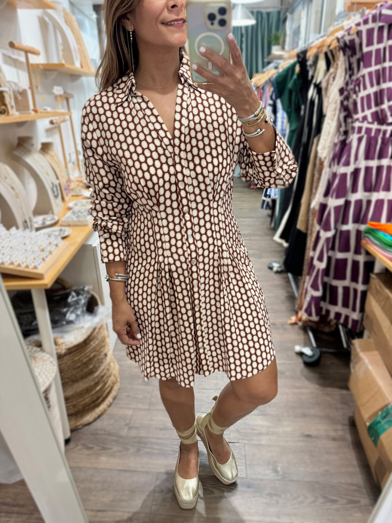 Geometric Print Cinched Waist Dress