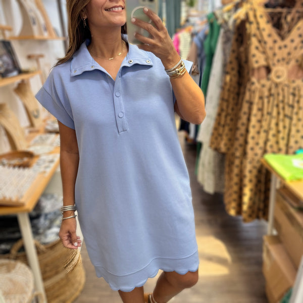 Light Blue Scallop Hem Dress