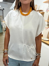 White Front Lace Tie Top