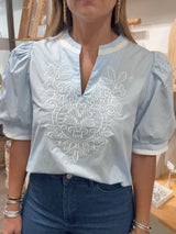 Light Blue & White Stripes Contrast Top
