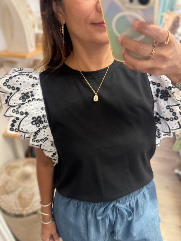 Black Eyelet Sleeves Top