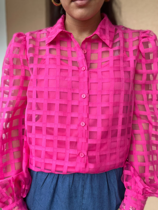 Hot Pink Puff Sleeves Top