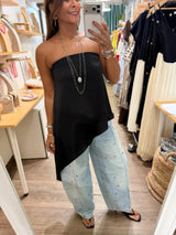 Black Asymmetrical Strapless Top