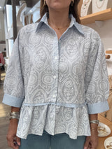 Light Blue Stripes & Embroidery Top