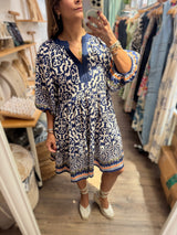 PRE-ORDER Blue Print V-Neck Dress