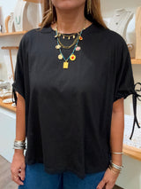 Black Drawstring Sleeves Top