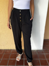 Black Front Button Jogger