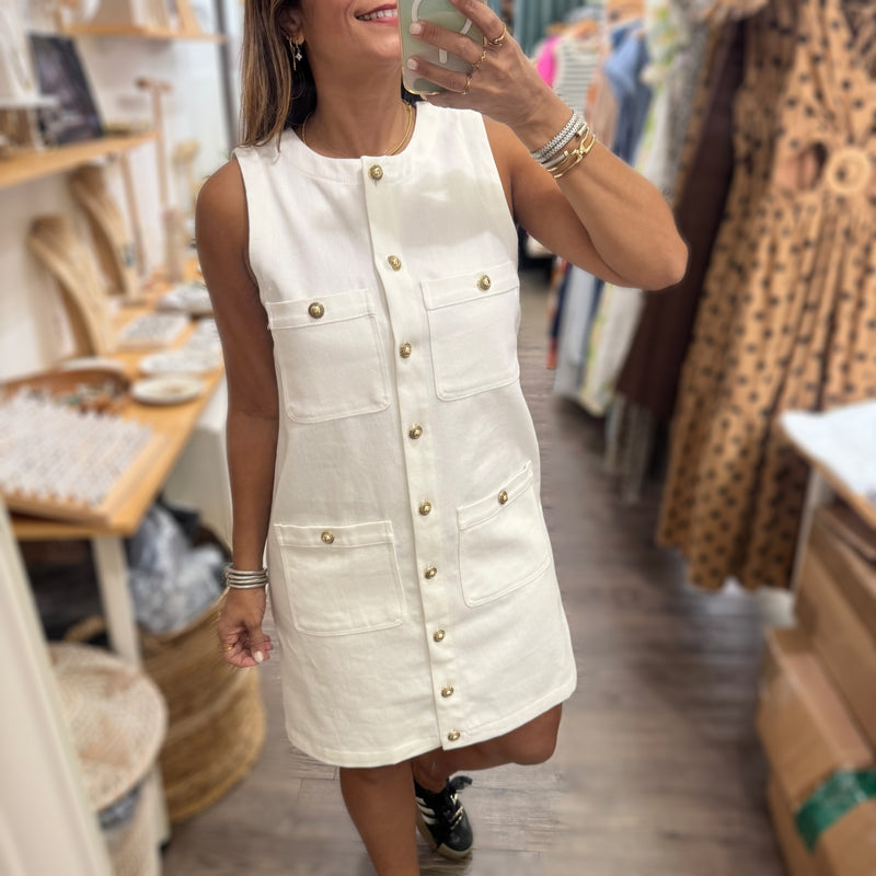 White Button Down Denim Dress