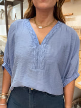 Blue Braided V-Neck Top
