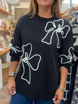 Black Textured Flowers Sweater