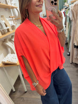Bright Coral Wrap Tunic Top