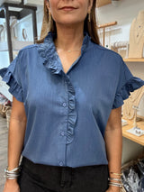 Chambray Front Ruffle Top