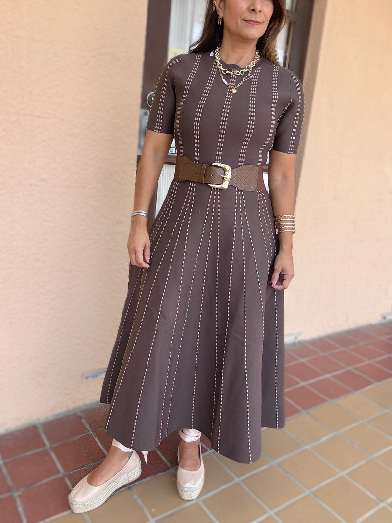 RE-STOCK Mocha Contrast Stitch Dress