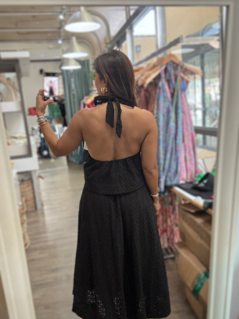 Black Halter Top & Skirt Set