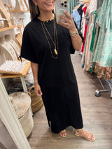 Black Drawstring Sleeves Dress