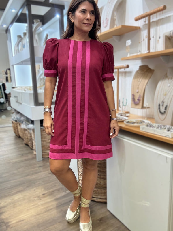 Burgundy Contrast Shift Dress