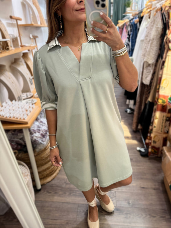 Sage Stripes Detail Dress