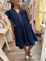Navy Ruffle Sleeves Dress