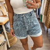 Blue Leopard Denim Short