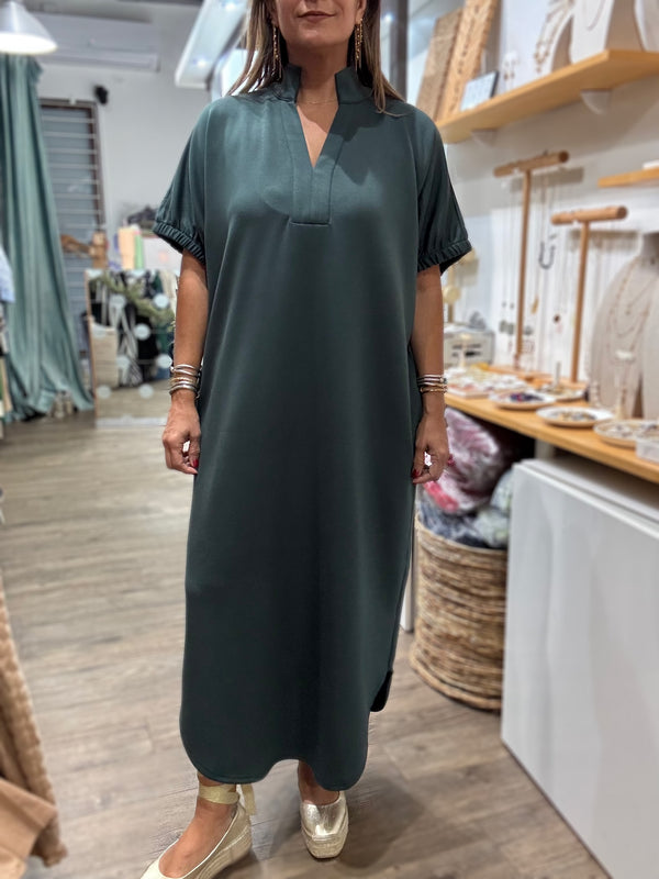 Hunter Green V-Neck Dress