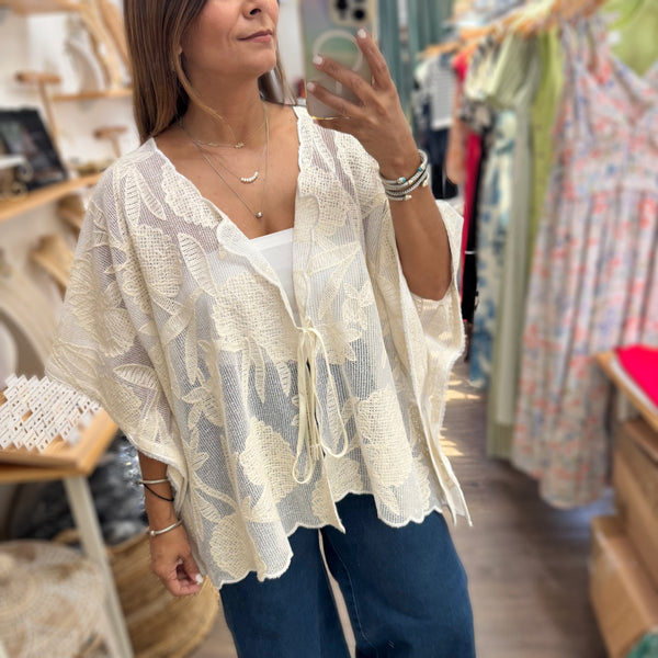Beige Lace Oversized Top