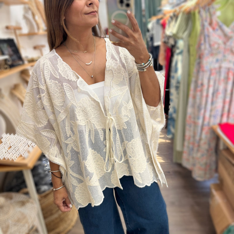 Beige Lace Oversized Top