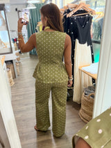 Olive Polka Dots Top & Pant Set
