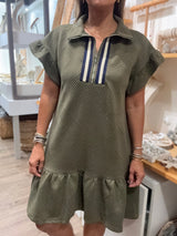 Olive Textured Drop Waist Dress