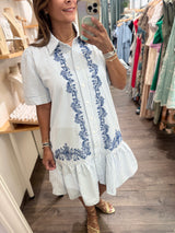 Blue Stripes Embroidered Detail Dress