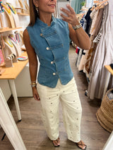 Light Denim Button Front Top