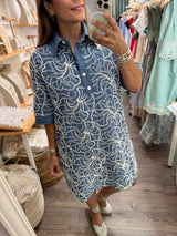 Blue Embroidered Detail Dress