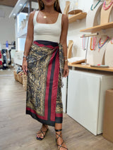 Printed Wrap-Around Midi Skirt