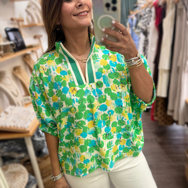 Green Mix Dolman Sleeves Top